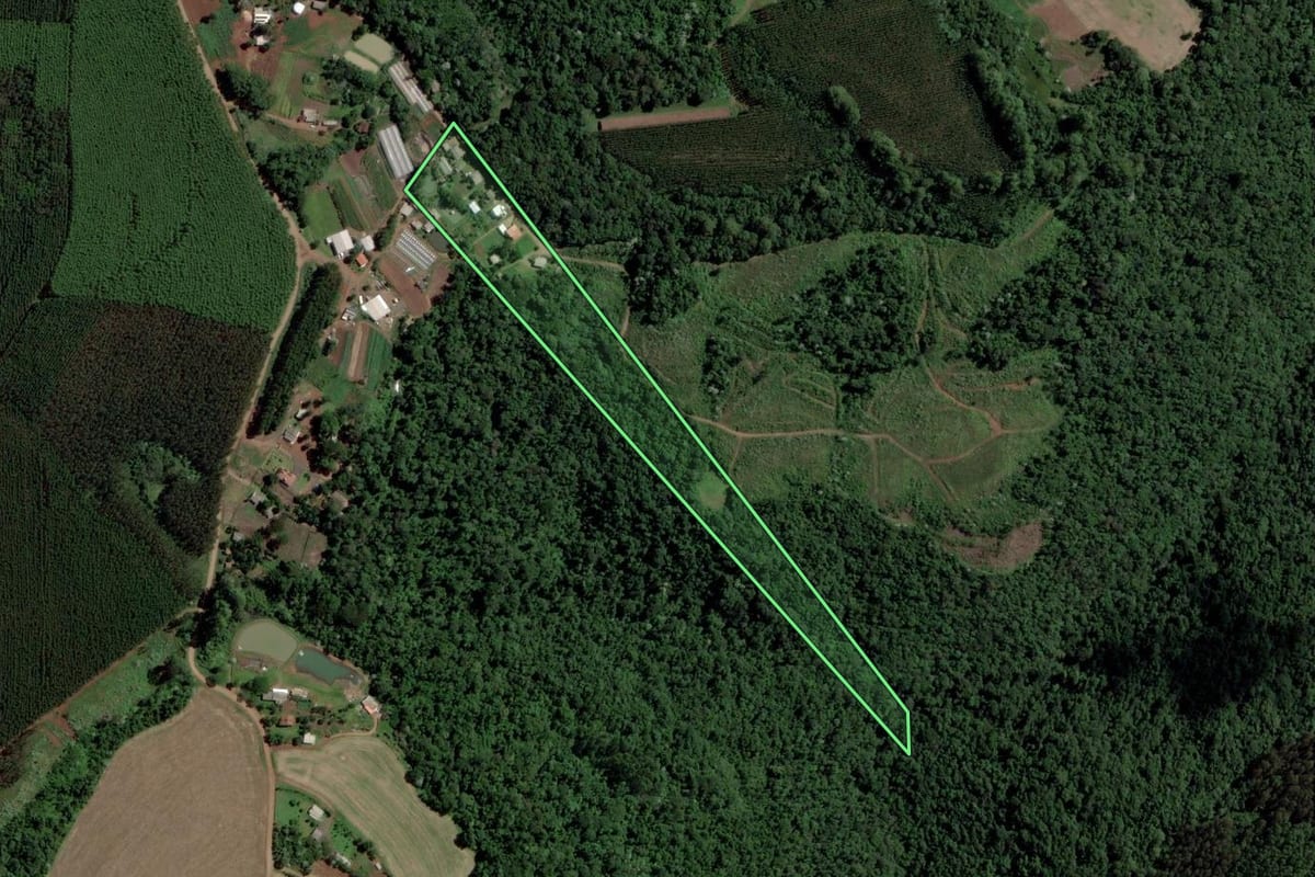 Imagem de satélite do imóvel rural em Guatambú (SC), com o contorno declarado no CAR desenhado por cima.
