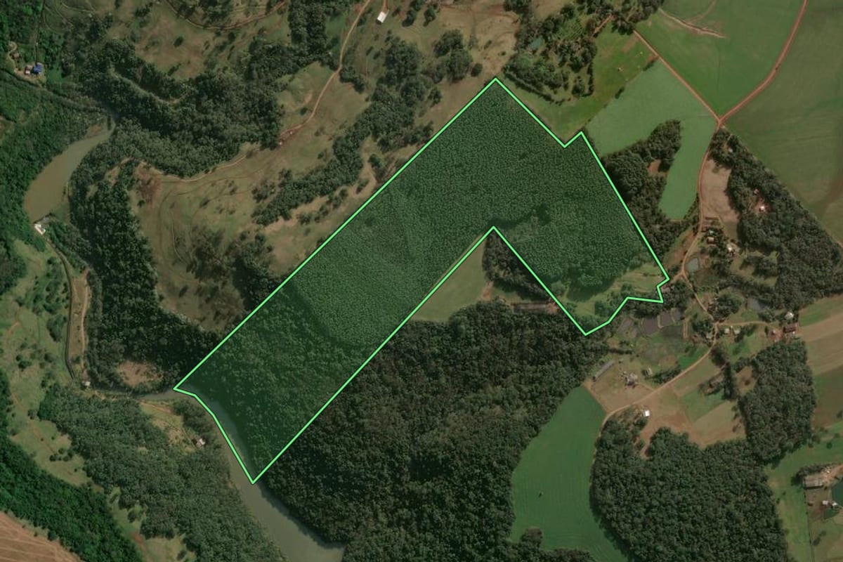 Imagem de satélite do imóvel rural em Guatambú (SC), com o contorno declarado no CAR desenhado por cima.