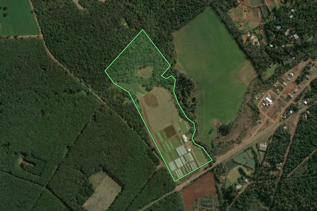 Imagem de satélite do imóvel rural em Guatambú (SC), com o contorno declarado no CAR desenhado por cima.