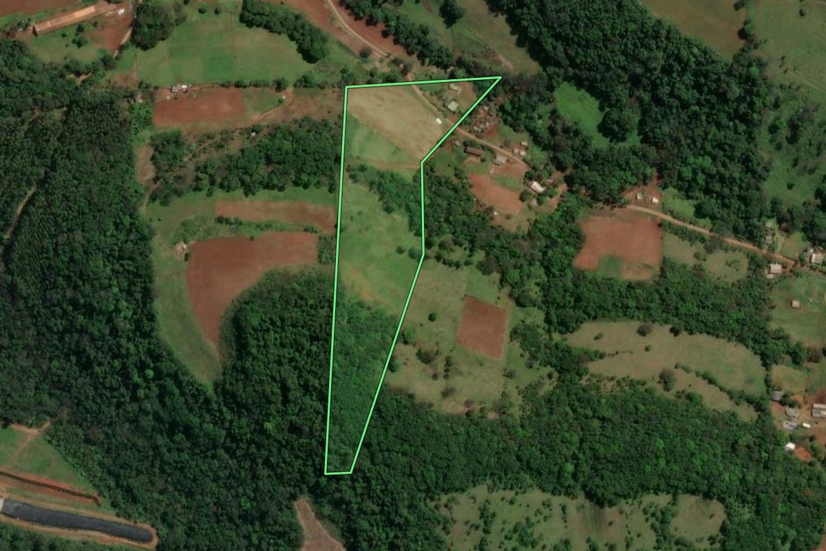 Imagem de satélite do imóvel rural em Guatambú (SC), com o contorno declarado no CAR desenhado por cima.