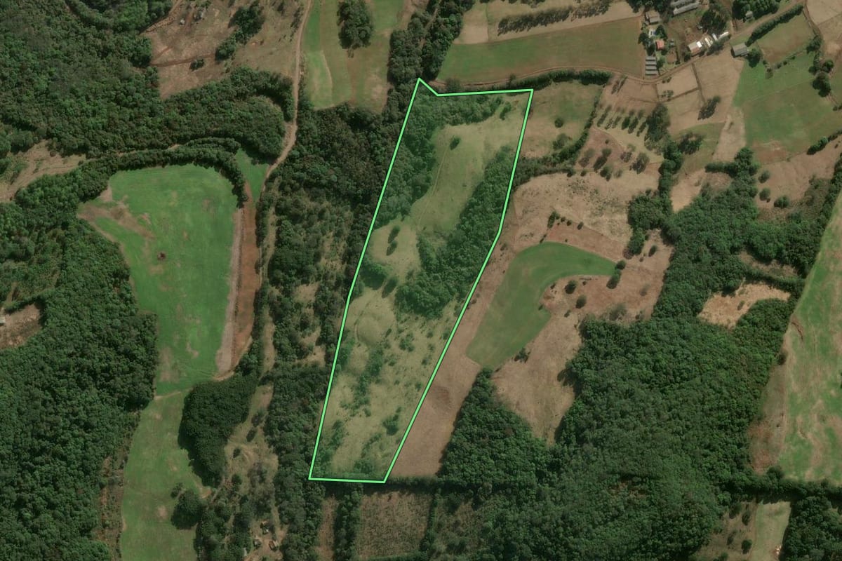 Imagem de satélite do imóvel rural em Herval d'Oeste (SC), com o contorno declarado no CAR desenhado por cima.