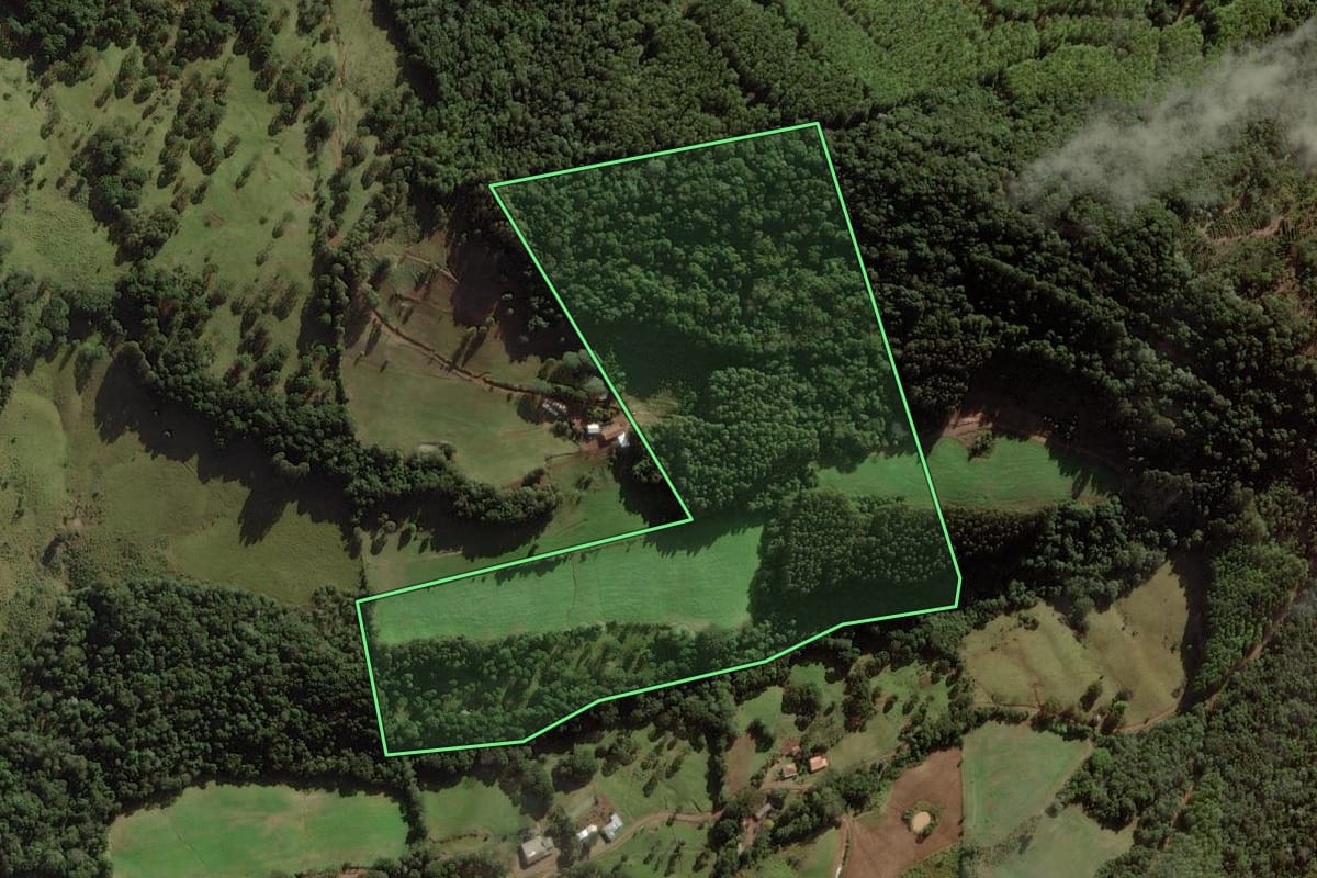 Imagem de satélite do imóvel rural em Herval d'Oeste (SC), com o contorno declarado no CAR desenhado por cima.