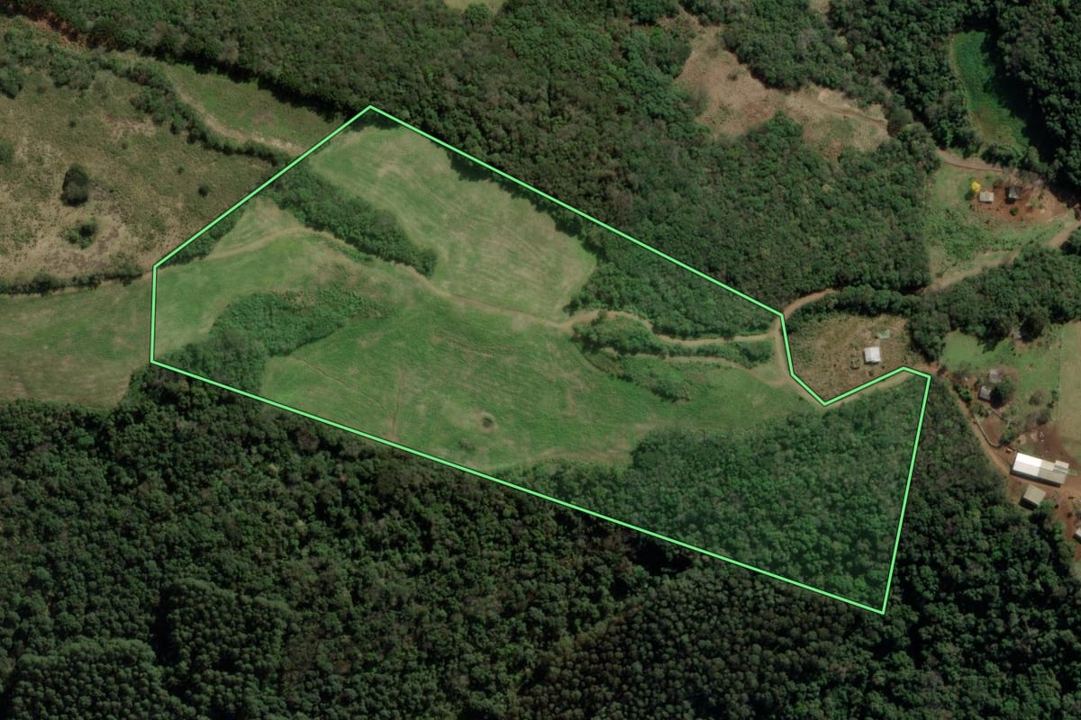 Imagem de satélite do imóvel rural em Herval d'Oeste (SC), com o contorno declarado no CAR desenhado por cima.