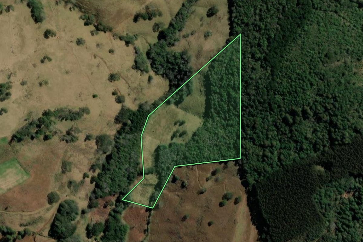 Imagem de satélite do imóvel rural em Herval d'Oeste (SC), com o contorno declarado no CAR desenhado por cima.