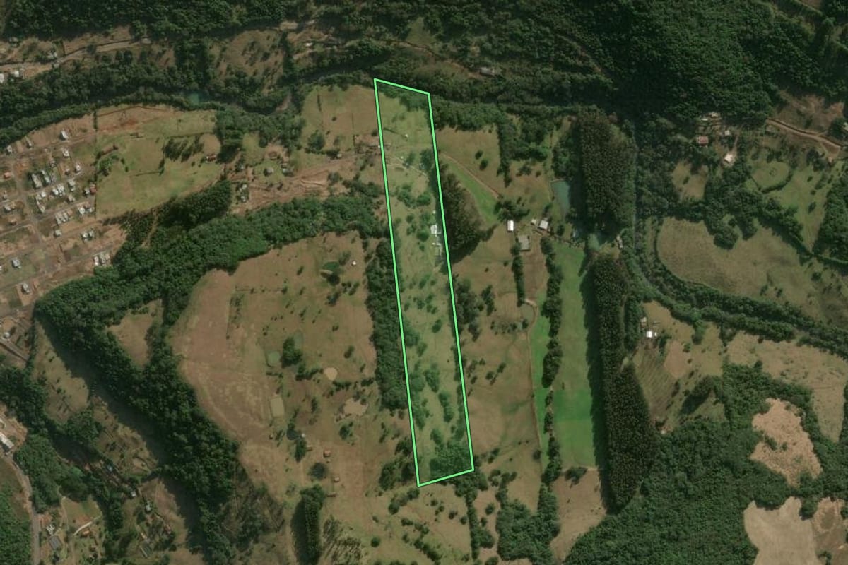 Imagem de satélite do imóvel rural em Herval d'Oeste (SC), com o contorno declarado no CAR desenhado por cima.