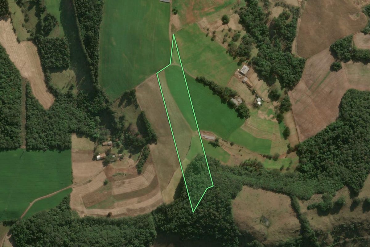 Imagem de satélite do imóvel rural em Herval d'Oeste (SC), com o contorno declarado no CAR desenhado por cima.