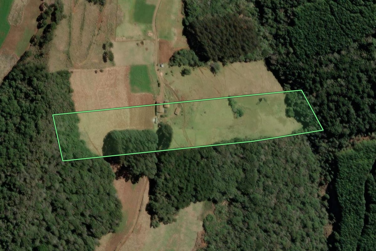 Imagem de satélite do imóvel rural em Herval d'Oeste (SC), com o contorno declarado no CAR desenhado por cima.