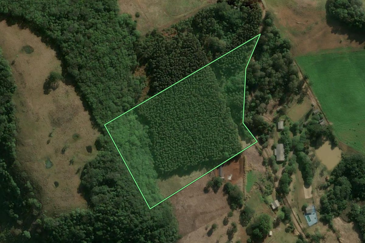Imagem de satélite do imóvel rural em Herval d'Oeste (SC), com o contorno declarado no CAR desenhado por cima.