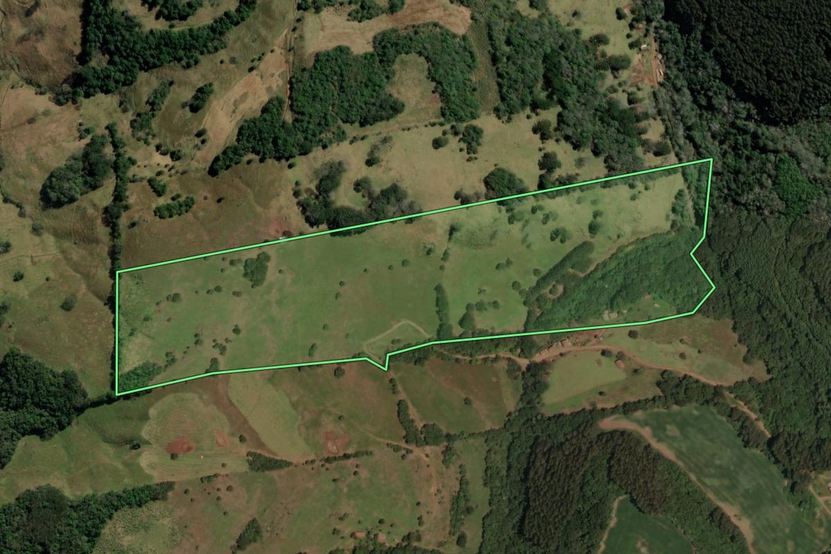 Imagem de satélite do imóvel rural em Herval d'Oeste (SC), com o contorno declarado no CAR desenhado por cima.