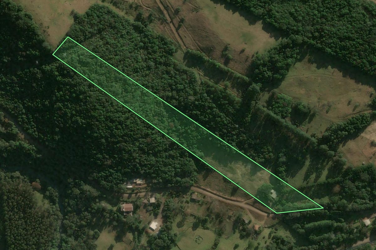 Imagem de satélite do imóvel rural em Herval d'Oeste (SC), com o contorno declarado no CAR desenhado por cima.