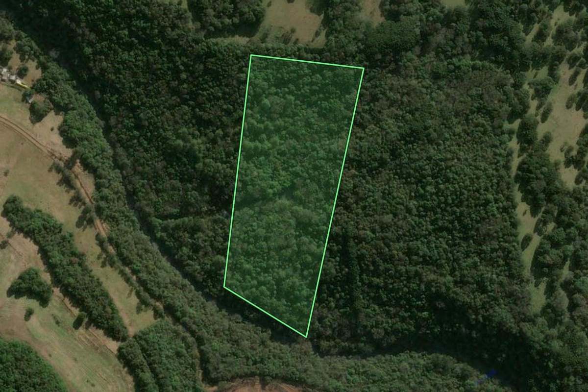 Imagem de satélite do imóvel rural em Herval d'Oeste (SC), com o contorno declarado no CAR desenhado por cima.