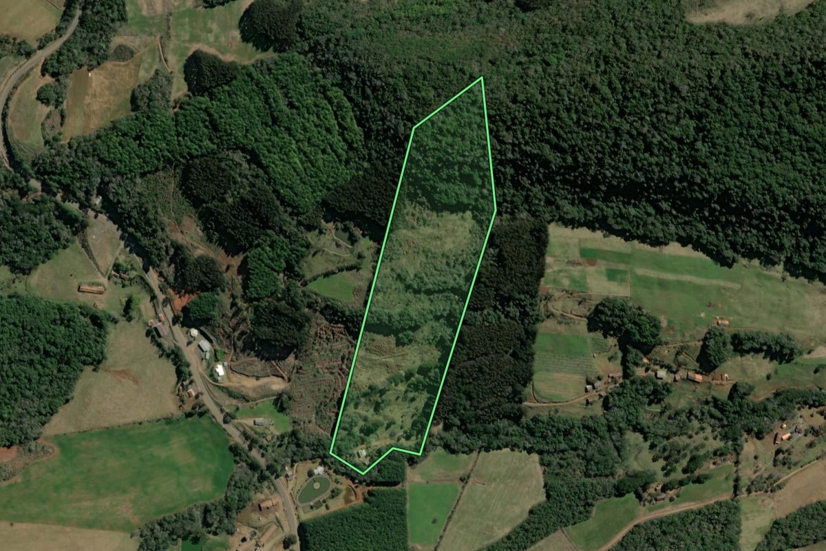 Imagem de satélite do imóvel rural em Ibiam (SC), com o contorno declarado no CAR desenhado por cima.
