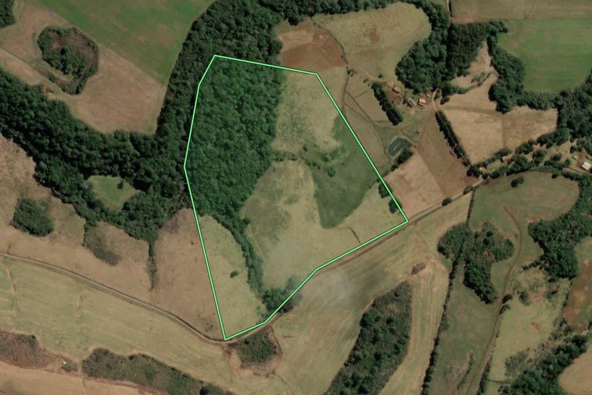 Imagem de satélite do imóvel rural em Ibiam (SC), com o contorno declarado no CAR desenhado por cima.