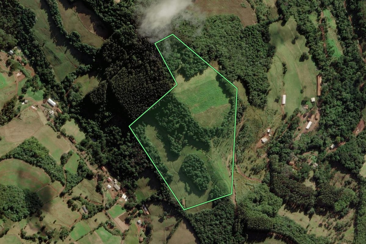 Imagem de satélite do imóvel rural em Ibiam (SC), com o contorno declarado no CAR desenhado por cima.