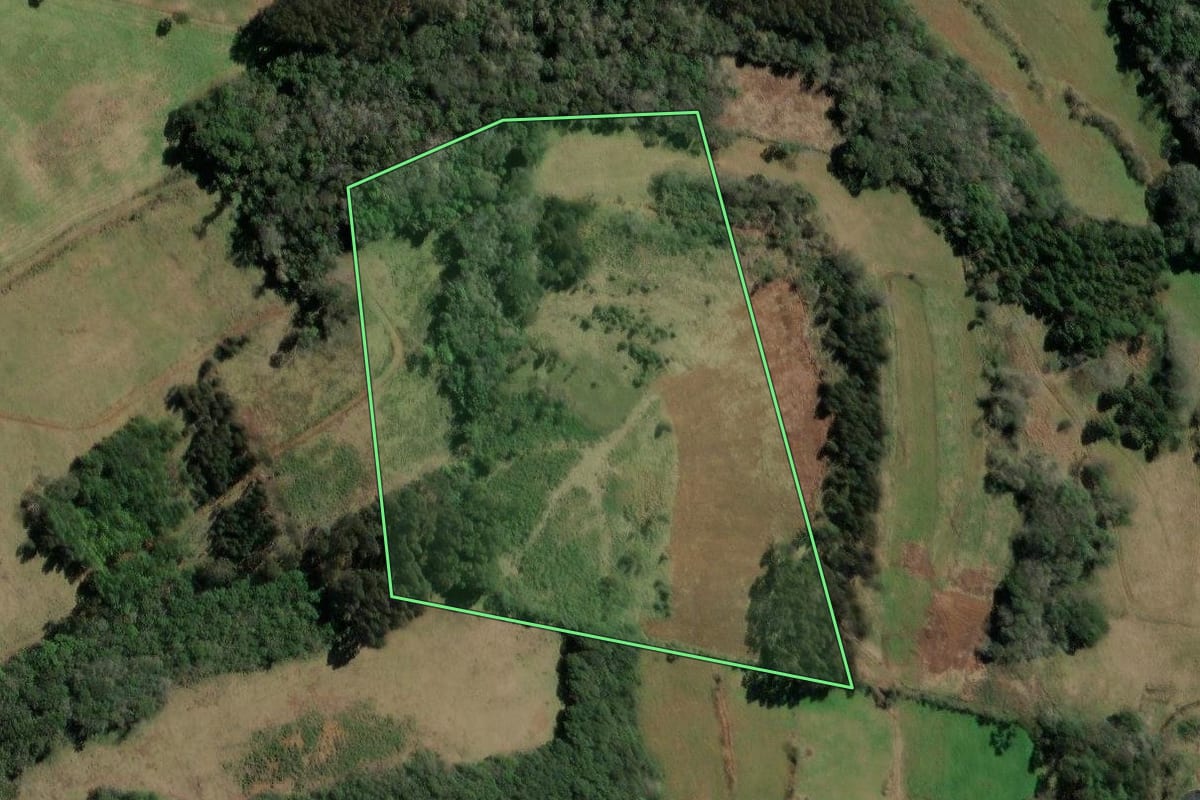 Imagem de satélite do imóvel rural em Ibiam (SC), com o contorno declarado no CAR desenhado por cima.
