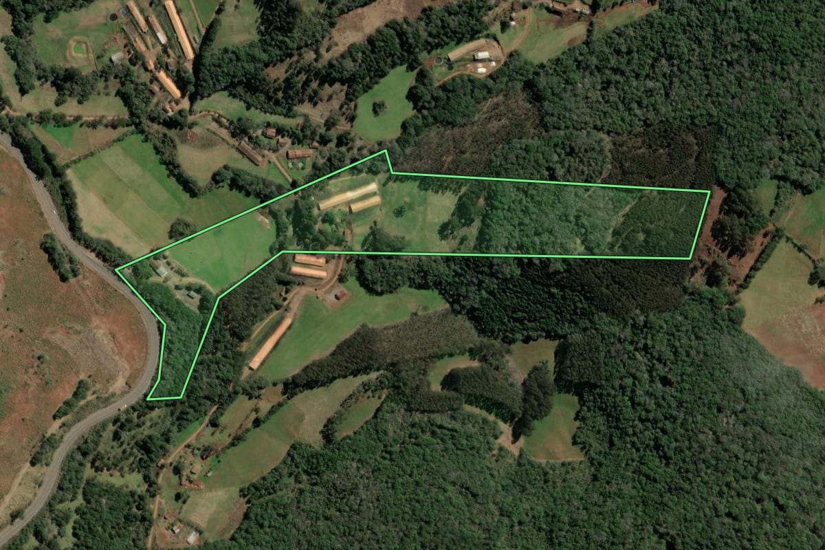 Imagem de satélite do imóvel rural em Ibiam (SC), com o contorno declarado no CAR desenhado por cima.