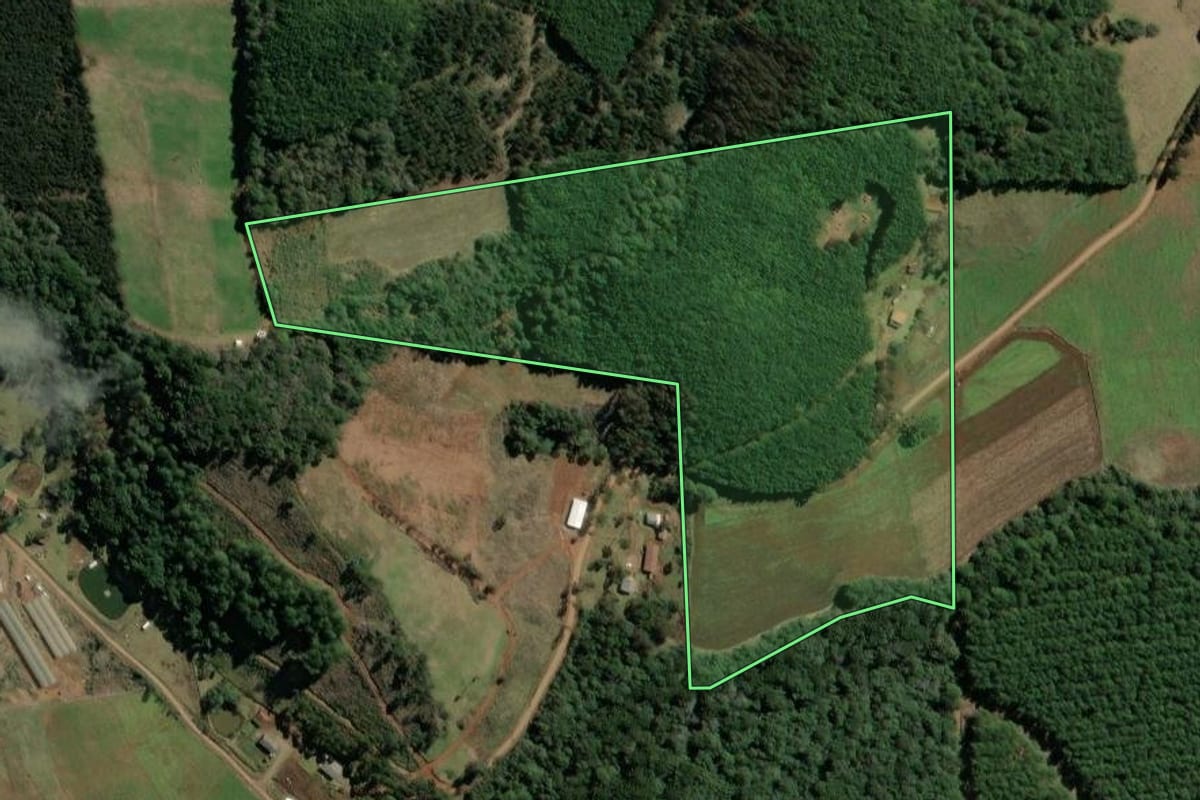 Imagem de satélite do imóvel rural em Ibiam (SC), com o contorno declarado no CAR desenhado por cima.