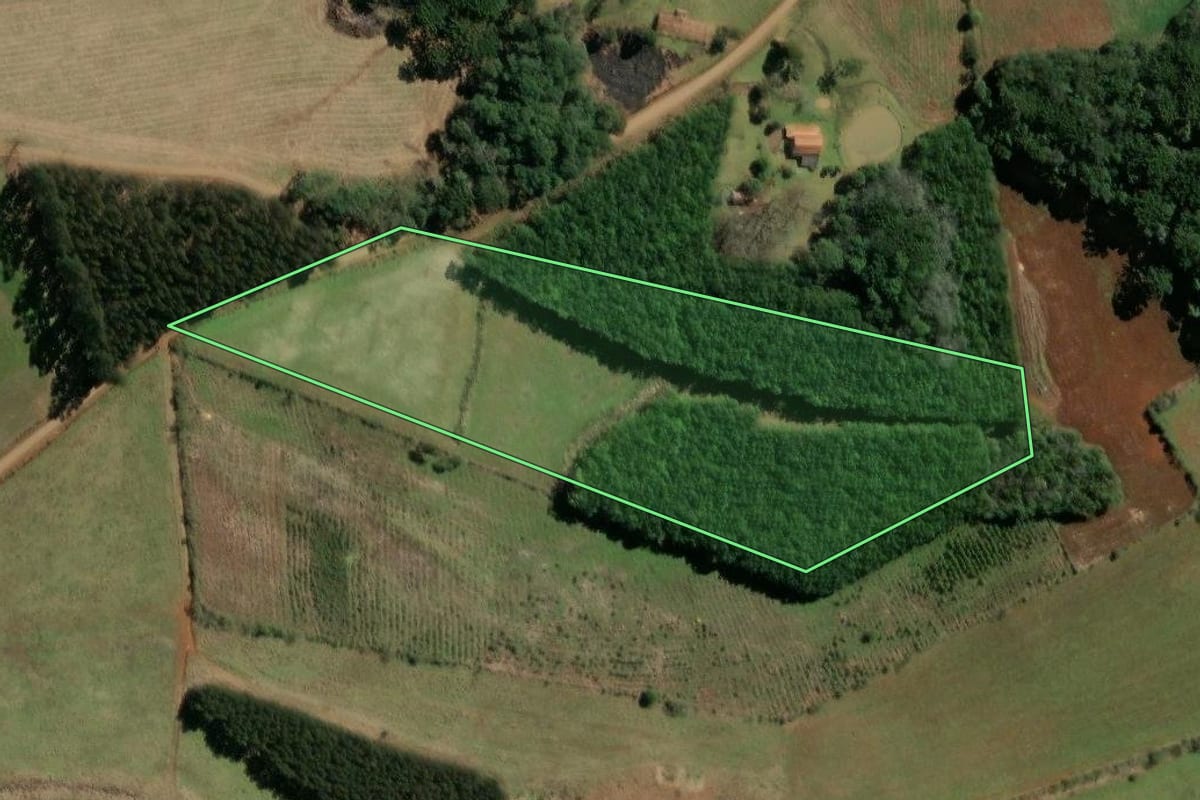 Imagem de satélite do imóvel rural em Ibiam (SC), com o contorno declarado no CAR desenhado por cima.