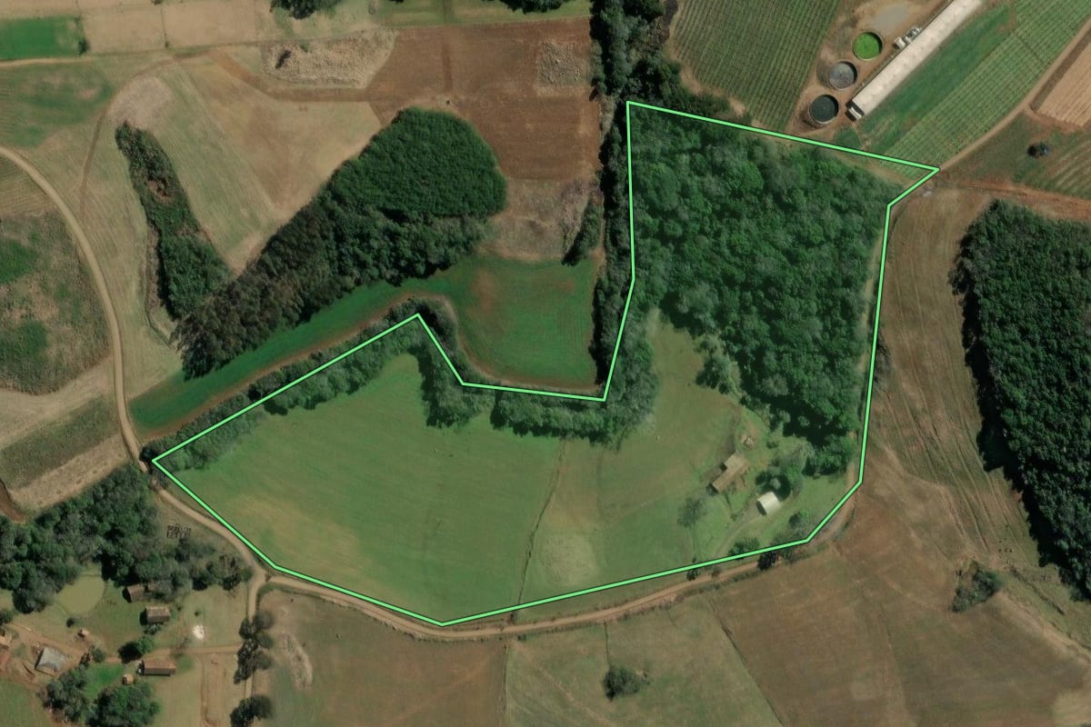Imagem de satélite do imóvel rural em Ibiam (SC), com o contorno declarado no CAR desenhado por cima.