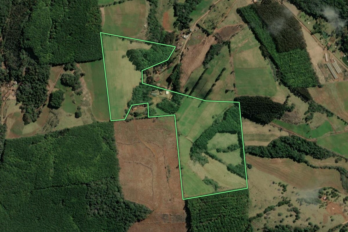 Imagem de satélite do imóvel rural em Ibiam (SC), com o contorno declarado no CAR desenhado por cima.