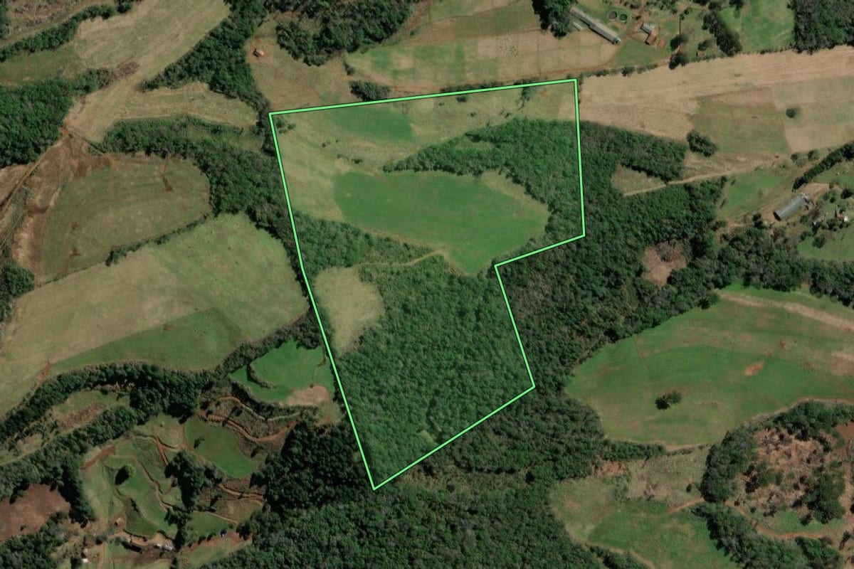 Imagem de satélite do imóvel rural em Ibiam (SC), com o contorno declarado no CAR desenhado por cima.
