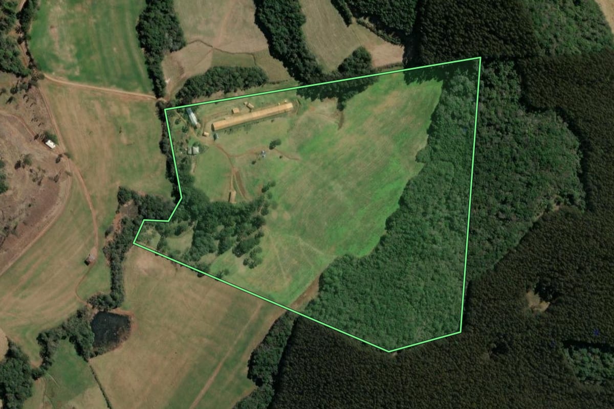 Imagem de satélite do imóvel rural em Ibiam (SC), com o contorno declarado no CAR desenhado por cima.
