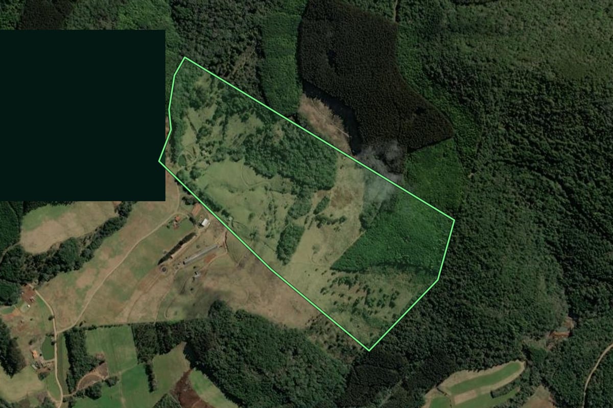 Imagem de satélite do imóvel rural em Ibiam (SC), com o contorno declarado no CAR desenhado por cima.