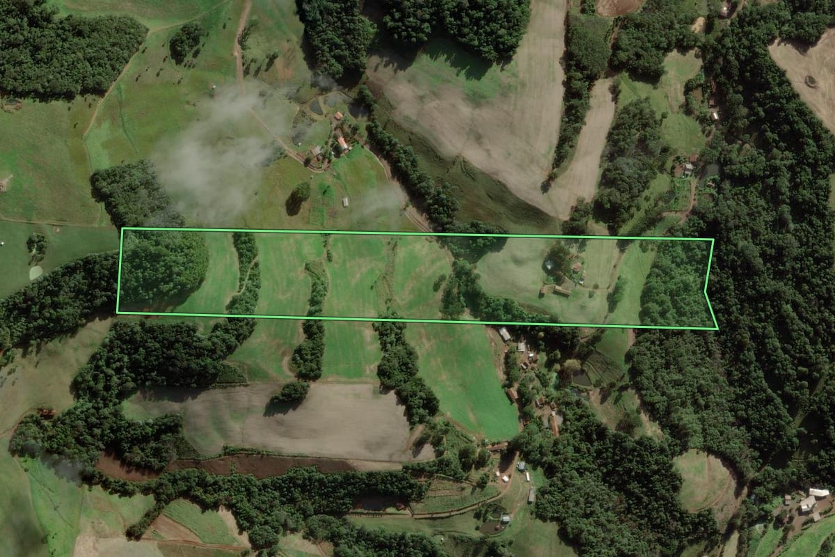 Imagem de satélite do imóvel rural em Ibicaré (SC), com o contorno declarado no CAR desenhado por cima.