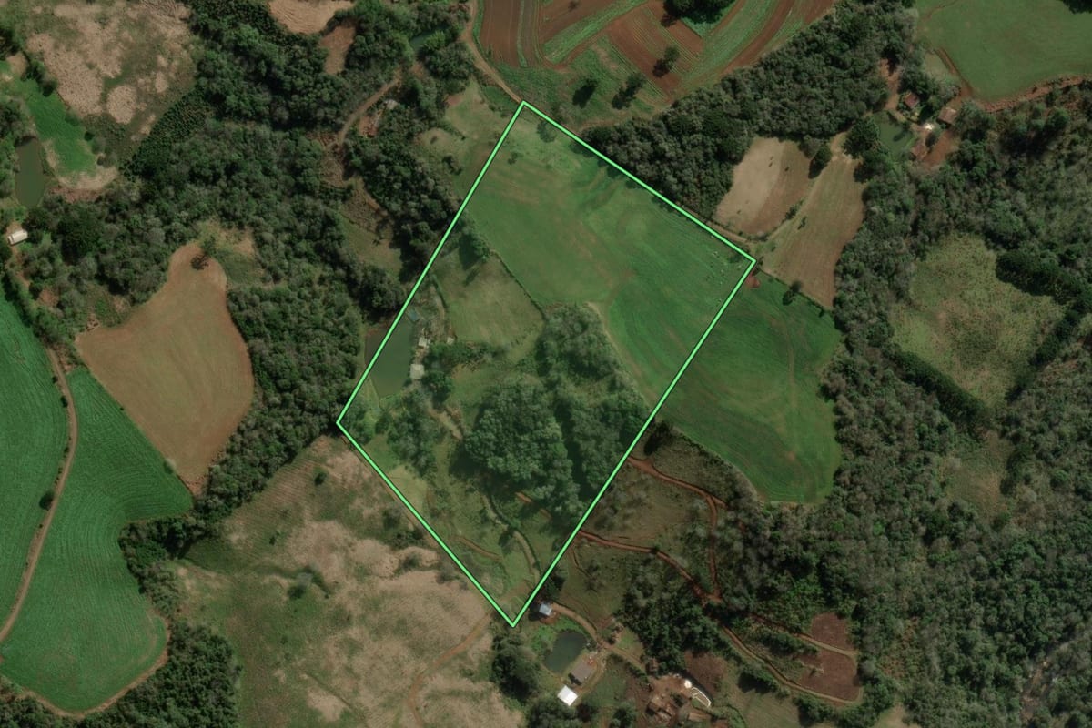 Imagem de satélite do imóvel rural em Ibicaré (SC), com o contorno declarado no CAR desenhado por cima.