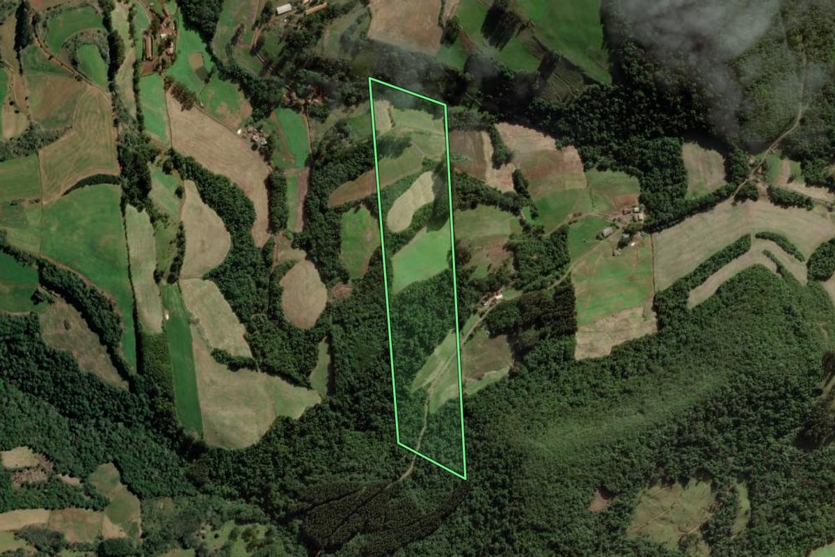 Imagem de satélite do imóvel rural em Ibicaré (SC), com o contorno declarado no CAR desenhado por cima.
