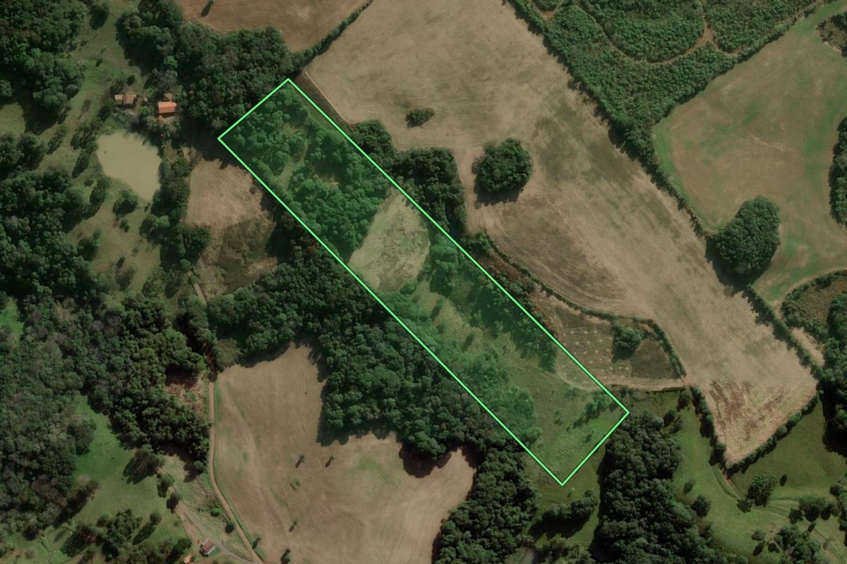 Imagem de satélite do imóvel rural em Ibicaré (SC), com o contorno declarado no CAR desenhado por cima.