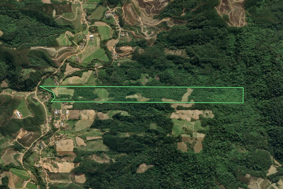 Imagem de satélite do imóvel rural em Ibirama (SC), com o contorno declarado no CAR desenhado por cima.