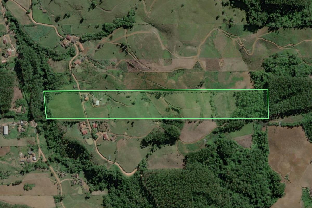 Imagem de satélite do imóvel rural em Ibirama (SC), com o contorno declarado no CAR desenhado por cima.