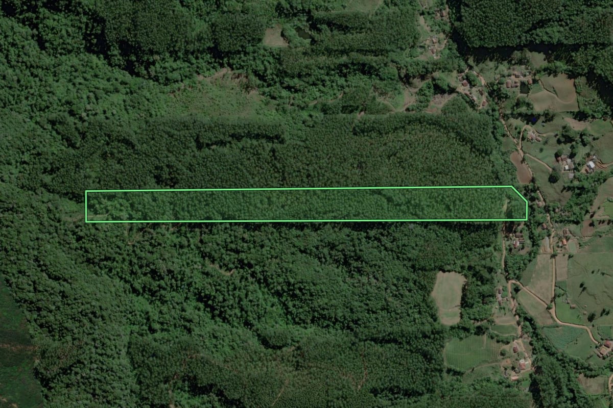 Imagem de satélite do imóvel rural em Ibirama (SC), com o contorno declarado no CAR desenhado por cima.