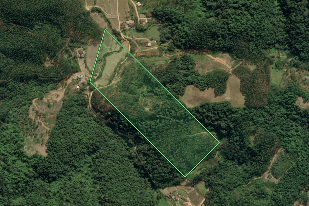 Imagem de satélite do imóvel rural em Ibirama (SC), com o contorno declarado no CAR desenhado por cima.