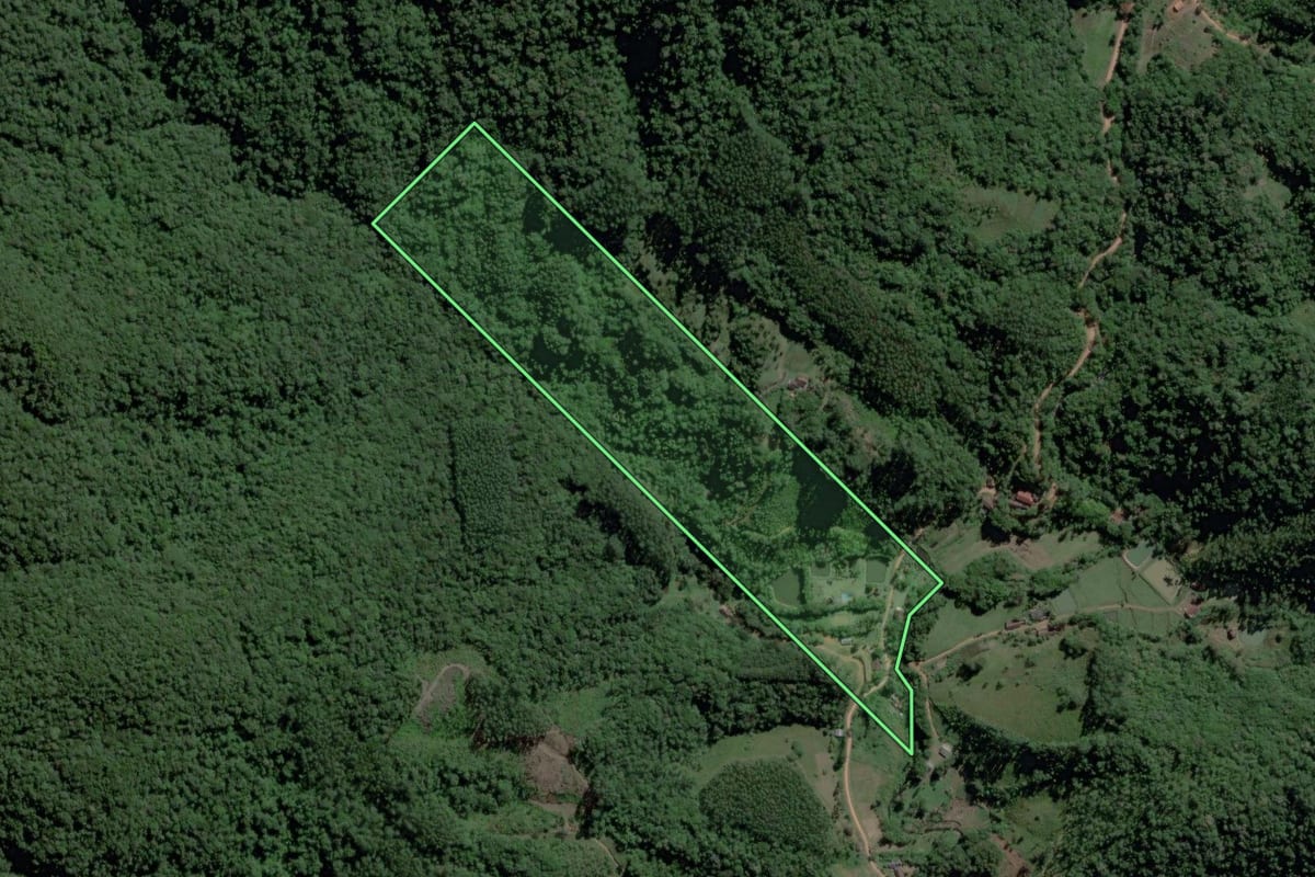 Imagem de satélite do imóvel rural em Ibirama (SC), com o contorno declarado no CAR desenhado por cima.