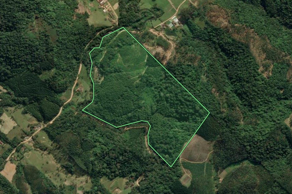 Imagem de satélite do imóvel rural em Ibirama (SC), com o contorno declarado no CAR desenhado por cima.