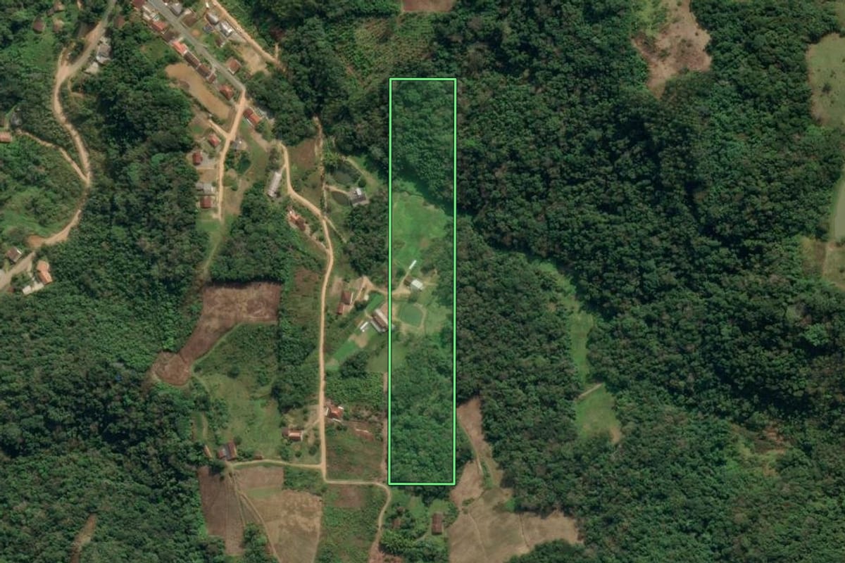 Imagem de satélite do imóvel rural em Ibirama (SC), com o contorno declarado no CAR desenhado por cima.
