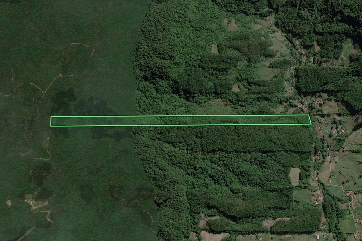 Imagem de satélite do imóvel rural em Ibirama (SC), com o contorno declarado no CAR desenhado por cima.