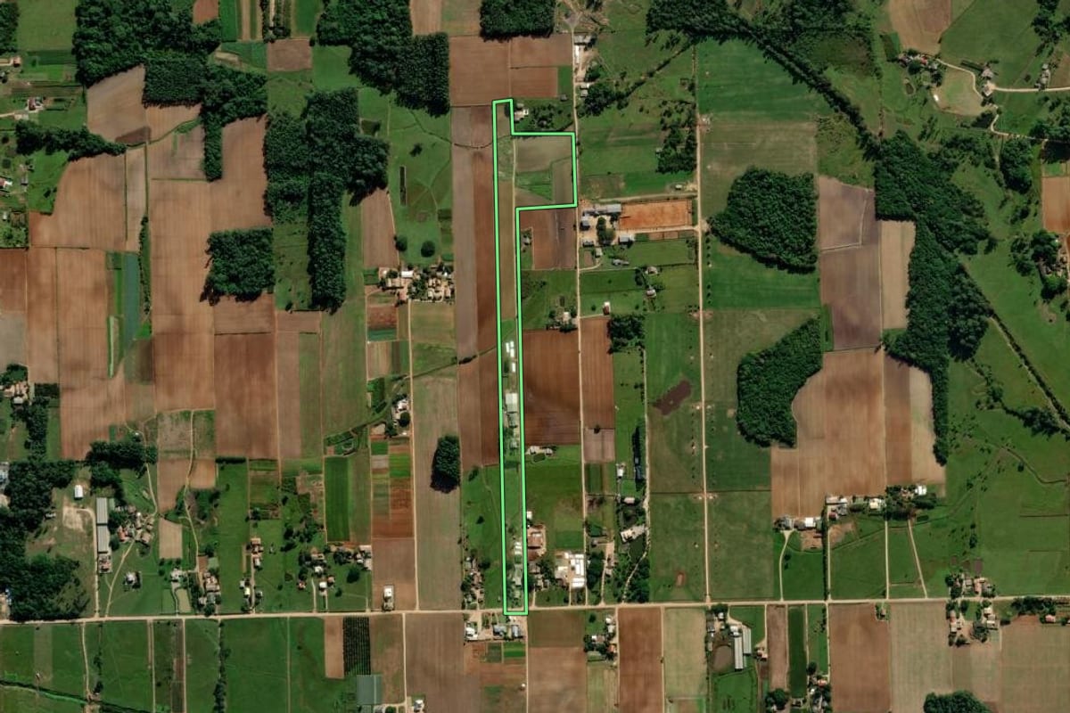 Imagem de satélite do imóvel rural em Içara (SC), com o contorno declarado no CAR desenhado por cima.