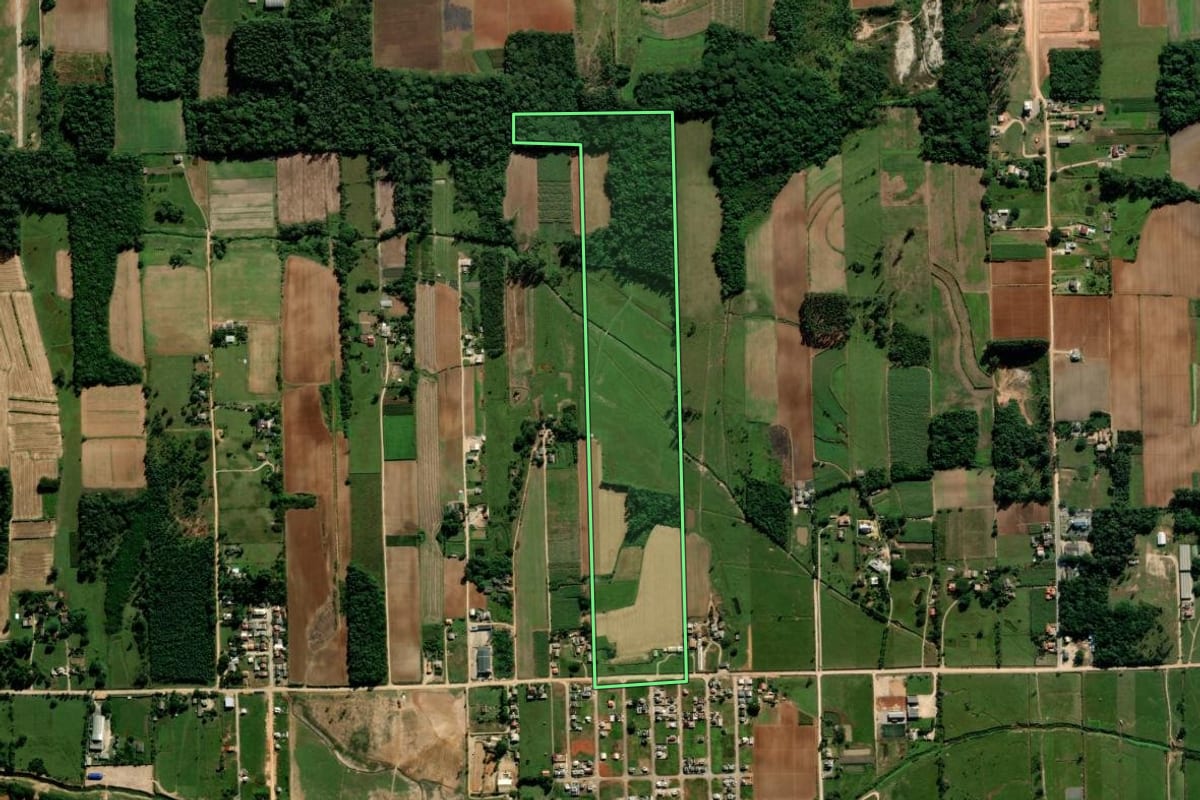 Imagem de satélite do imóvel rural em Içara (SC), com o contorno declarado no CAR desenhado por cima.