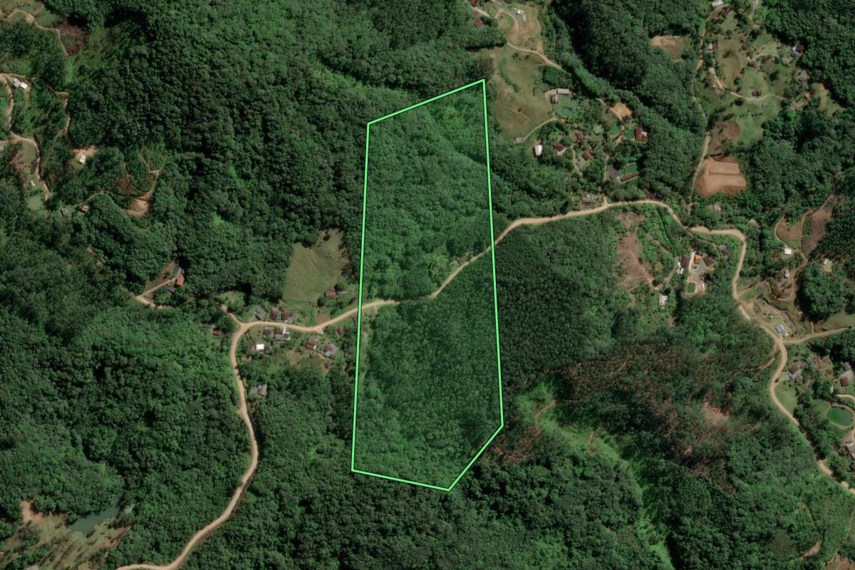 Imagem de satélite do imóvel rural em Ilhota (SC), com o contorno declarado no CAR desenhado por cima.
