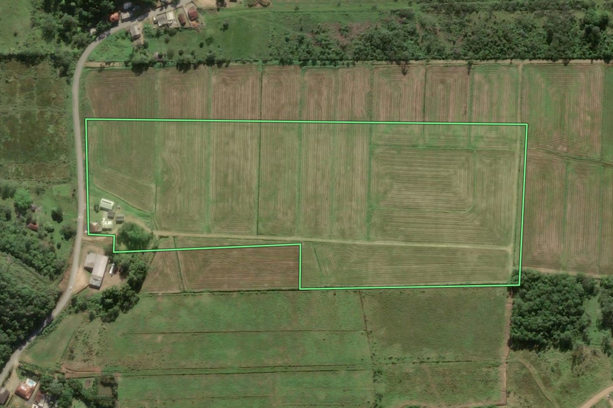 Imagem de satélite do imóvel rural em Ilhota (SC), com o contorno declarado no CAR desenhado por cima.