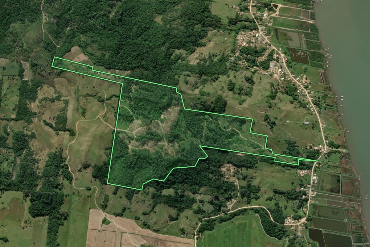 Imagem de satélite do imóvel rural em Imaruí (SC), com o contorno declarado no CAR desenhado por cima.