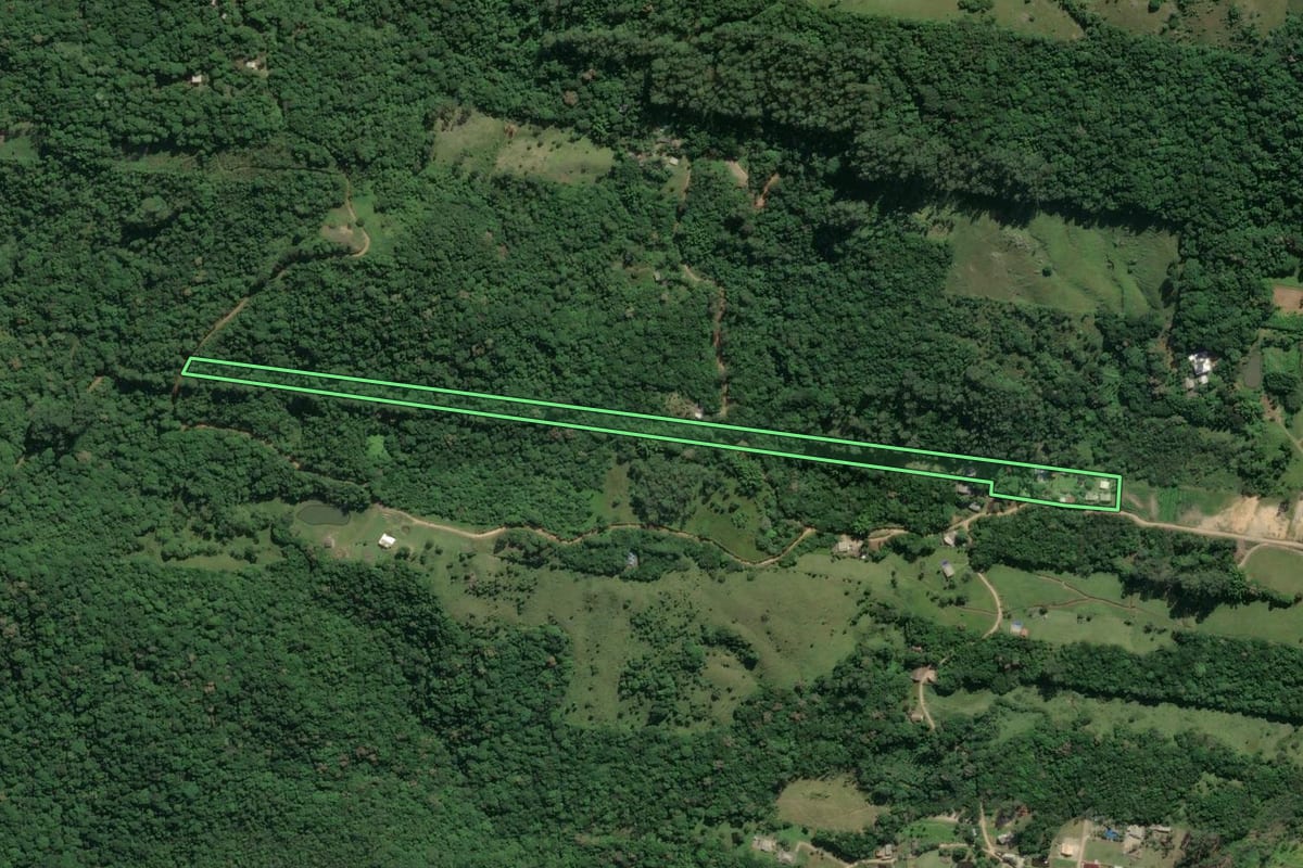 Imagem de satélite do imóvel rural em Imaruí (SC), com o contorno declarado no CAR desenhado por cima.