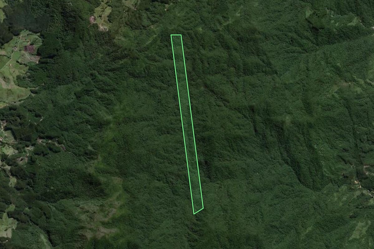 Imagem de satélite do imóvel rural em Imaruí (SC), com o contorno declarado no CAR desenhado por cima.