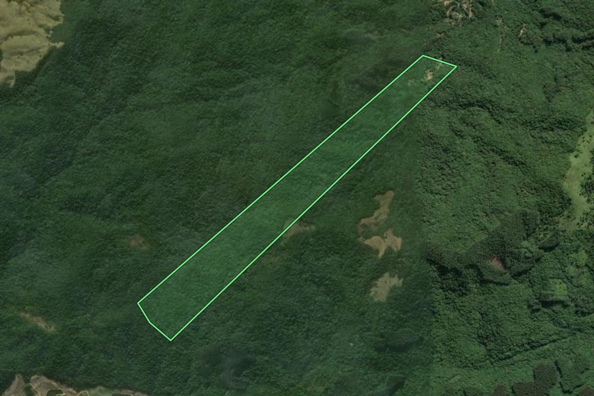 Imagem de satélite do imóvel rural em Imaruí (SC), com o contorno declarado no CAR desenhado por cima.