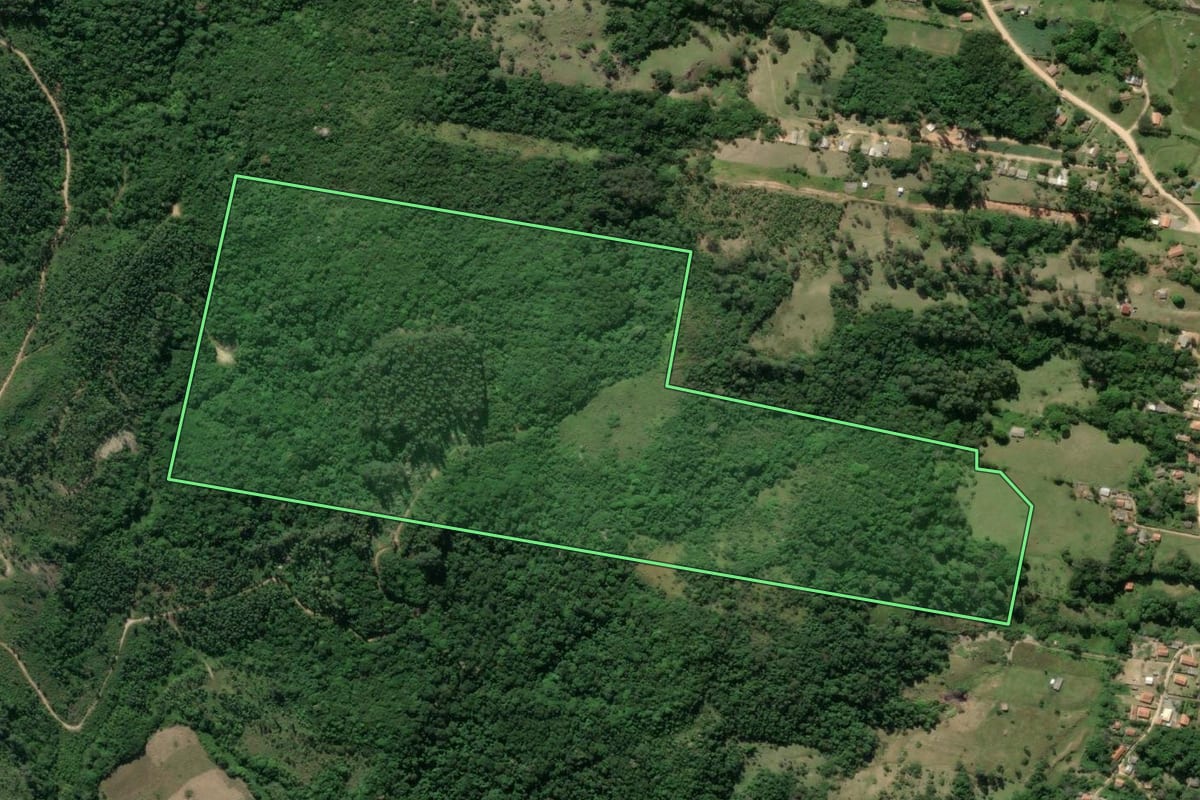 Imagem de satélite do imóvel rural em Imaruí (SC), com o contorno declarado no CAR desenhado por cima.