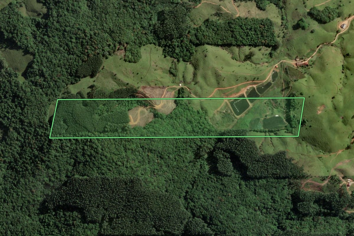 Imagem de satélite do imóvel rural em Imaruí (SC), com o contorno declarado no CAR desenhado por cima.