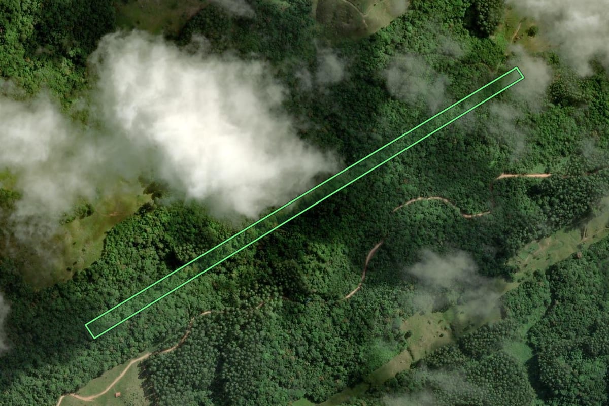 Imagem de satélite do imóvel rural em Imaruí (SC), com o contorno declarado no CAR desenhado por cima.
